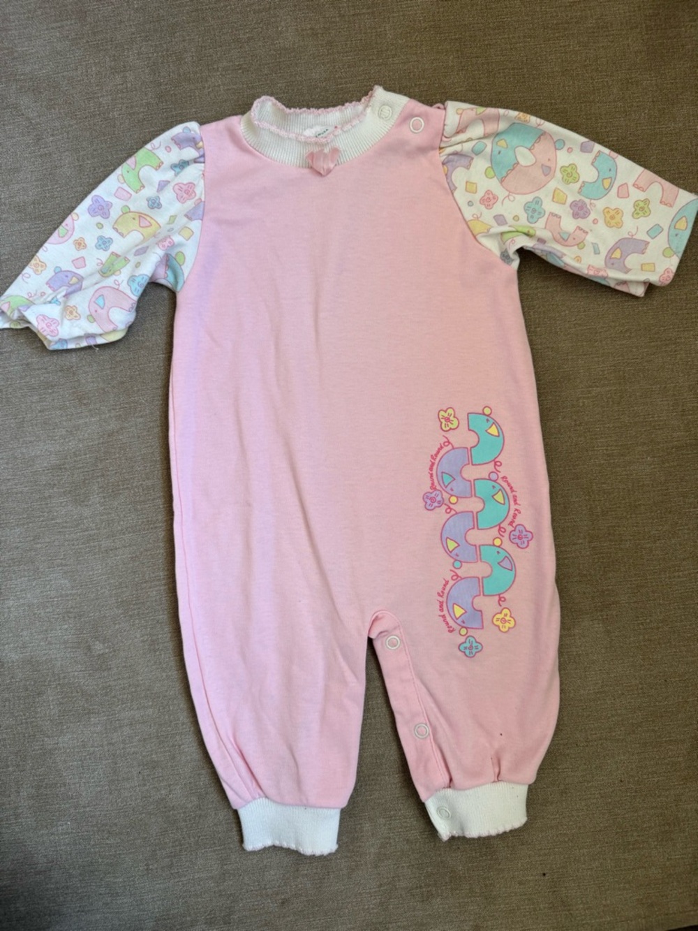 Vintage Healthtex Baby Pink Elephant Romper Made USA 6-9 Months
